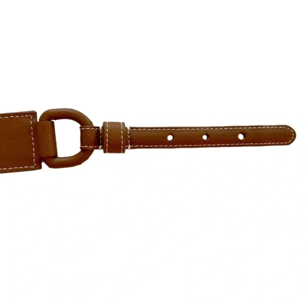 TALBOTS Belt Equestrian Style Split Leather Caramel/Tan/White Stitching Women XS